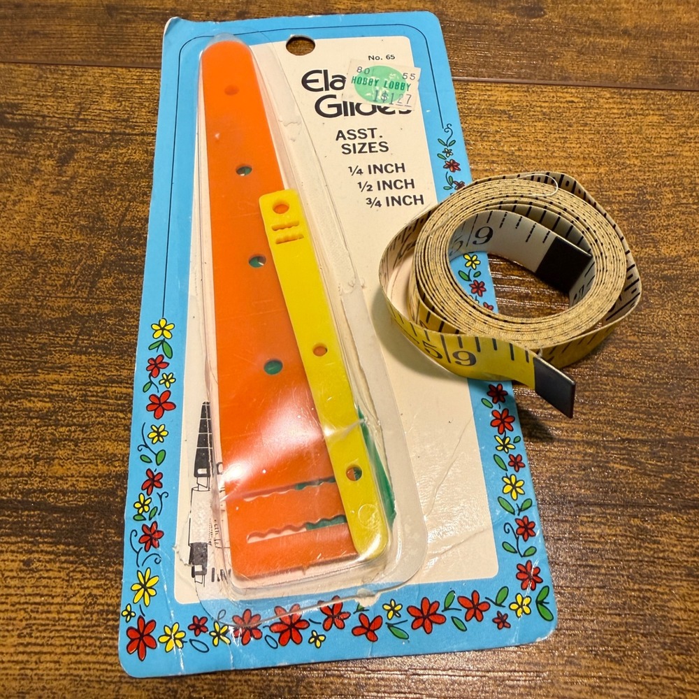 VTG W.H. Elastic Glides 3 Set & Ardee 60" Measuring Tape Boho Grannycore Sewing